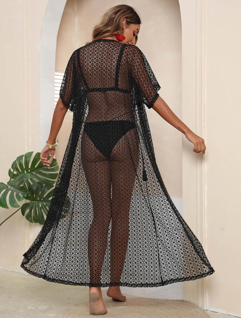 Женская пляжная блузка, женская сексуальная кружевная перспективная бретелька, длинный солнцезащитный кардиган, удобная женская одежда