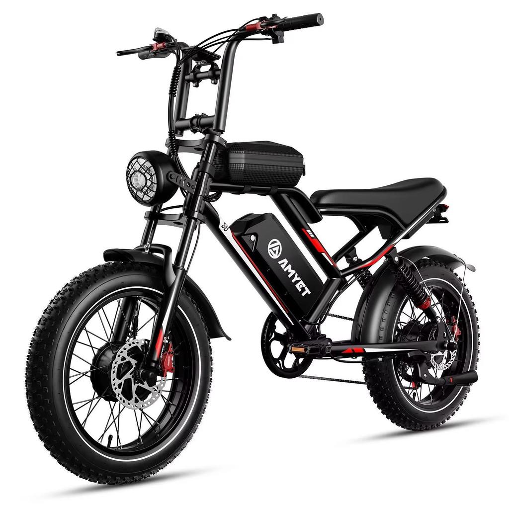 Ebike S8 1000W dual motor 48V 17.5AH 20-inch wide tire, front and rear shock absorbers, outdoor electric bicycle with pedals.