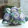 5-Stem Mini Peony & Phili-Boss Rose Korean-Style Small Bouquet – Artificial Floral Arrangement for Home Decor & Weddings