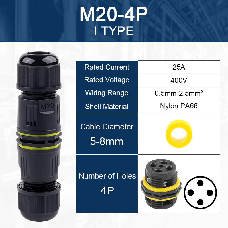 IP68 I Форма M20 Водонепроницаемое Быстрое Соединение 2/3/4 Сердечник Винт Обжимное Соединение Для Наружного Кабельного Соединения Электрический Разъем