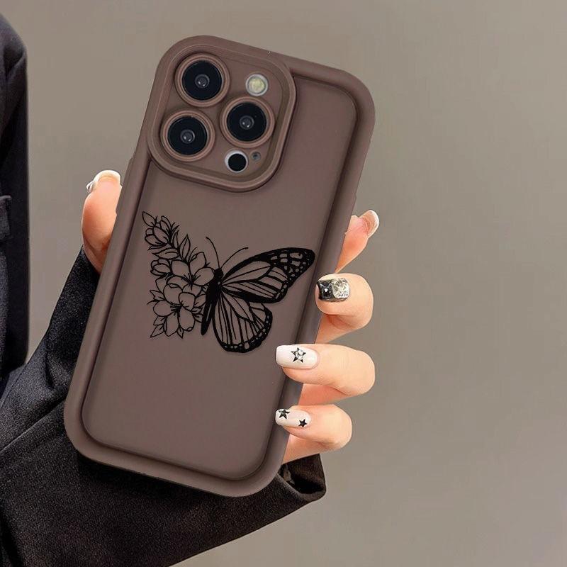 Линия Цветок Бабочка для Чехла на Телефон iPhone16ProMax 14 Apple 13 Матовый 12/15 Премиум 11