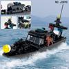 Катер-патрульный «Морской волк» Скоростной катер Jf089D Маленький лодочка-преследователь Детские сборные строительные блоки Игрушечные аксессуары
