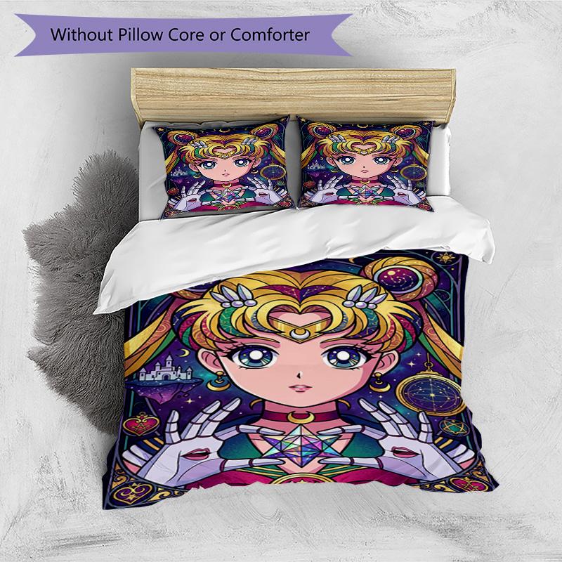 3pcs Duvet Cover Set (1*Duvet Cover + 2*Pillowcase, Without Core), Sailor Moon Print Bedding Set, Bedroom Decor, All‑Season, Birthday Gift