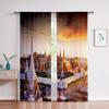 Городское здание 3D-печатные шторы Вид на улицу Ночной вид Здание Комплекс Гостиная Окна от пола до потолка Индивидуальные шторы