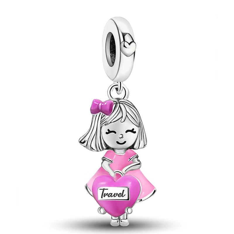 Медные подвески Циркон Розовое Сердце Любви Шармы Бусины Подходят для Оригинального Браслета Пан Браслеты DIY Ювелирные Изделия Для Женщин