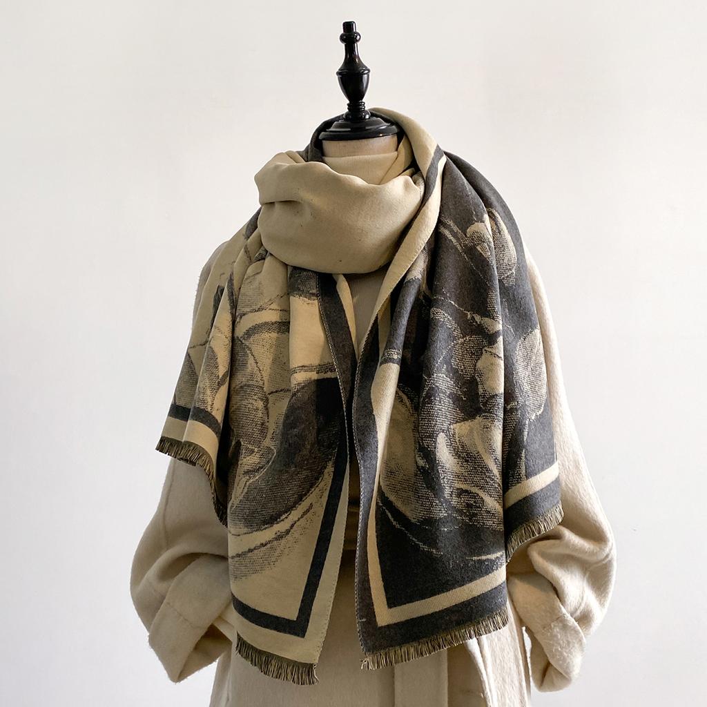 Luxury Design Winter Two-Sided Cashmere Jacquard Scarves High Quality Women Thicken Wrap Shawl Ladies  Pashmina Scarf