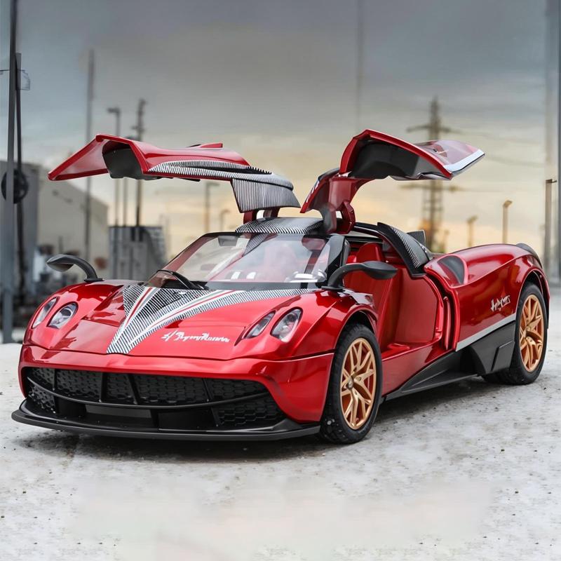 Масштаб 1/32 Суперкар Pagani Huayra BC Металлическая литая модель автомобиля Библиотека Статическая Звук и свет Украшения Подарок на день рождения для парня