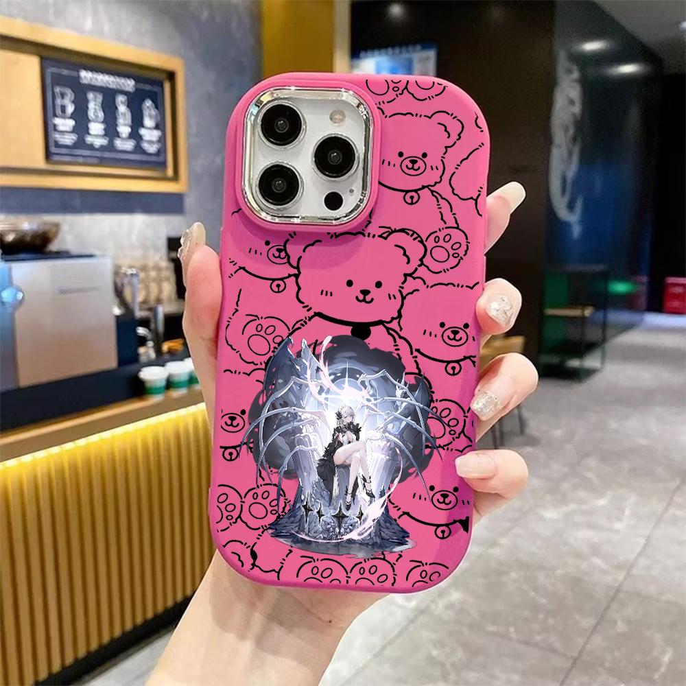 Phone case: 2D flat design suitable for iPhone 18 17 16 15 14 13 Pro protective case, couple style, white-haired girl, Christmas and Halloween gift