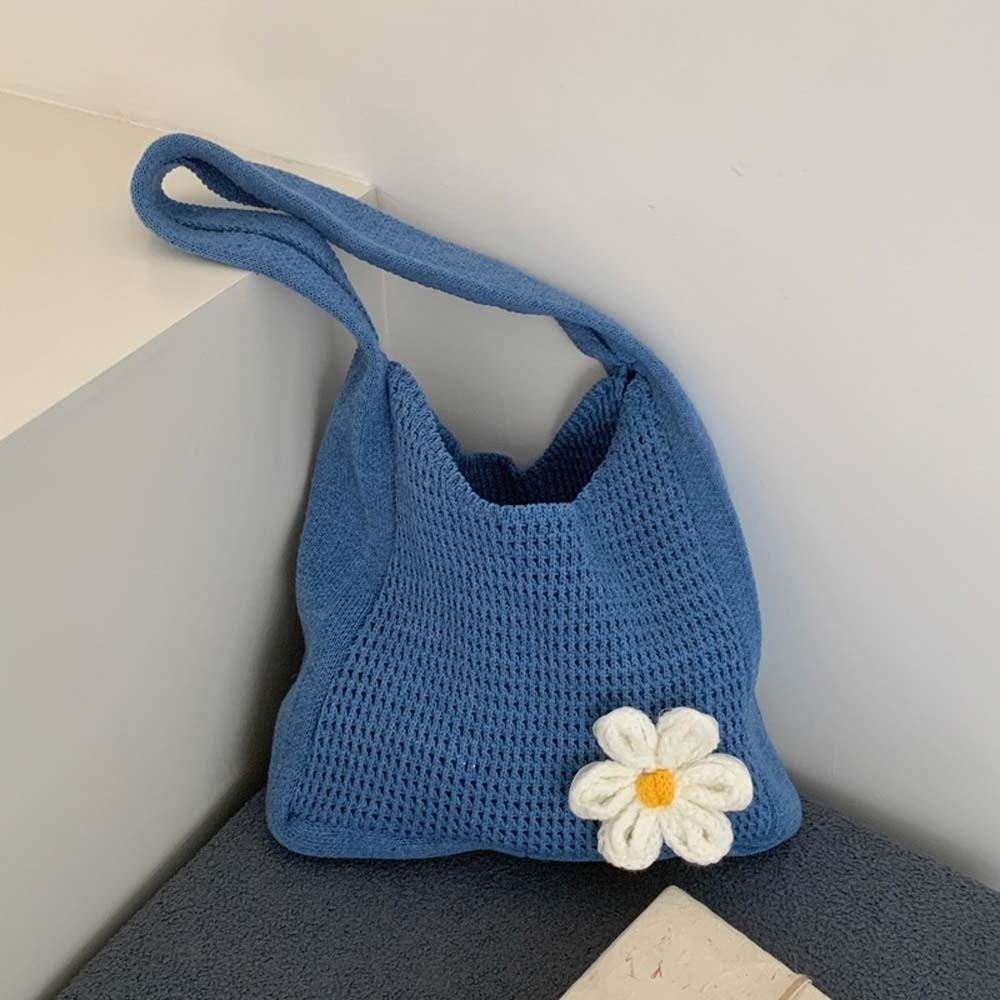 with Crochet Flower Crochet Shoulder Bag Breathable Seaside Vacation Handbag School