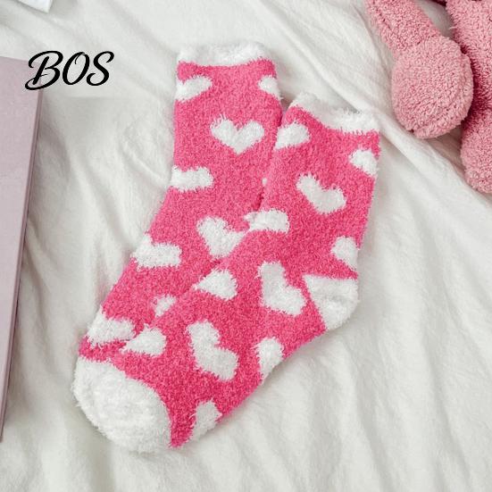 Mid Tube Sleep Socks 1 Pair Women Fuzzy for Valentine's Day, Warm Fluffy Coral Fleece Winter Slipper Socks, Fall Thick Sleeping Gift Holiday Soft
