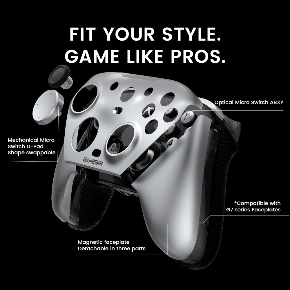 GameSir G7 Pro Беспроводное игровое подключение Совместимо с Xbox Series Hall Effect TMR 1000 Гц Опрос Гироскоп Аудио Лицензированный Металлическо-серебристый Контроллер,