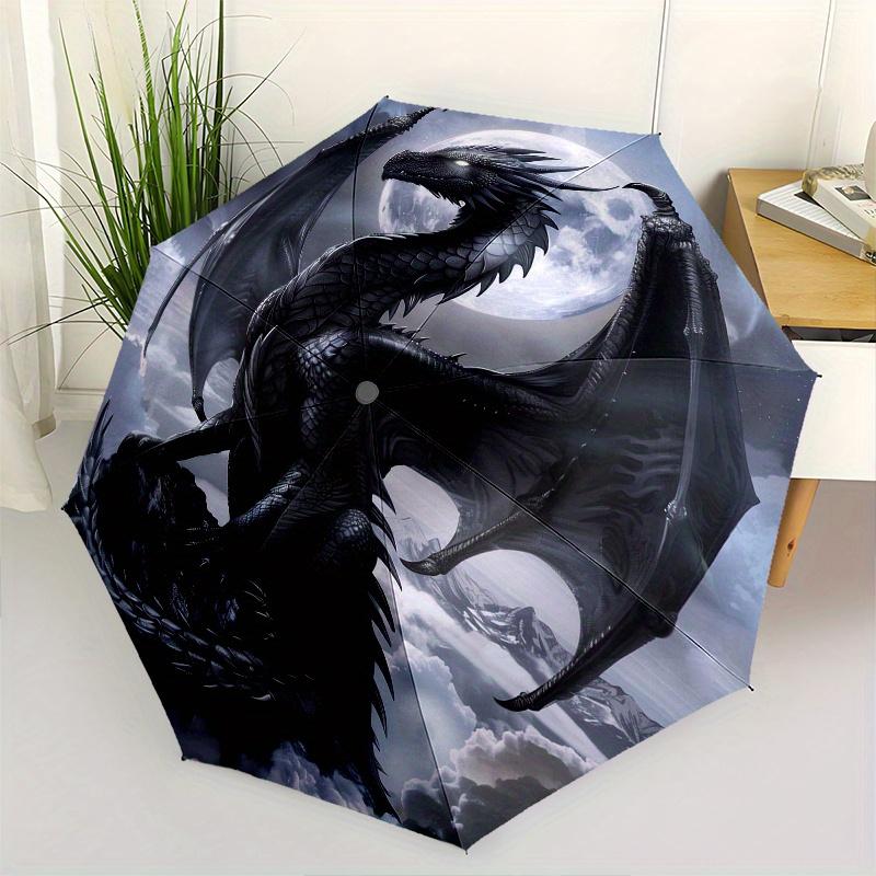 Dragon Moonlit Theme 8 Bone Hand Automatic Folding Umbrella, Compact and Portable Design, A Perfect Gift for Birthday, Christmas or Business