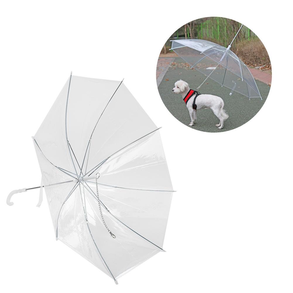 Innovative Pet Umbrella Dog Cat Umbrella with Pulling Cable Chain for Rain Walking UseTransparent