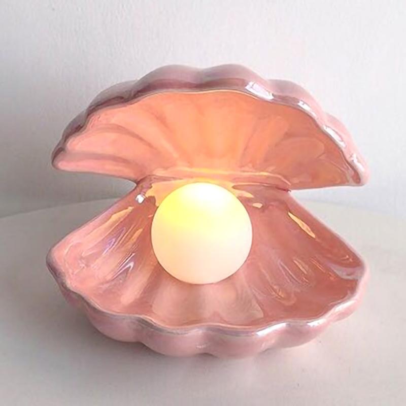 Ceramic Shell Night Lamp Night Lamp Desk Decoration Fantastic Mermaid Fairy Bedroom Night Lamp Storage Lighting | Table Lamps