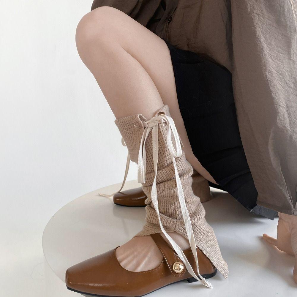 Гетры на шнуровке с бантом Y2K Гольфы до колена Однотонные женские чулки Осень