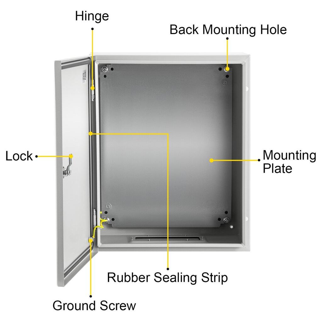 NEMA Steel Enclosure, 20 x 16 x 10\'\' NEMA 4X Steel Electrical Box, IP66 Waterproof & Dustproof, Outdoor/Indoor Electrical Junction Box, with