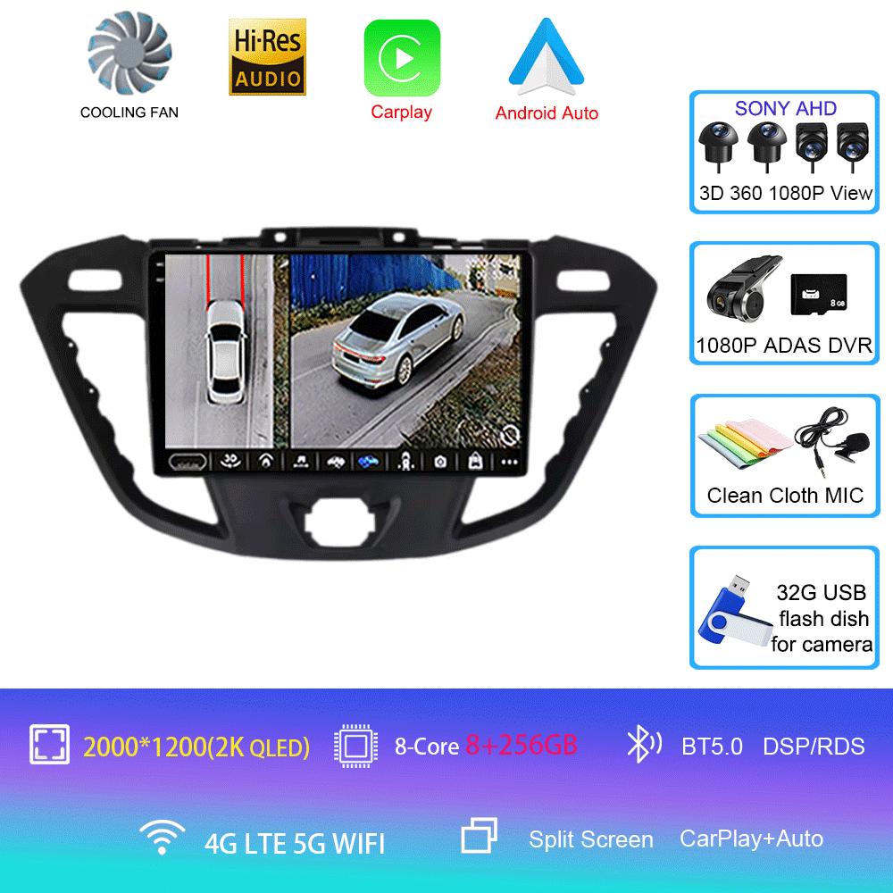 Автомобильное радио Android 14 для Ford Transit Tourneo Custom 2012 - 2021 Навигация GPS Мультимедийный проигрыватель Стерео Wi-Fi+4G Carplay BT 2DIN