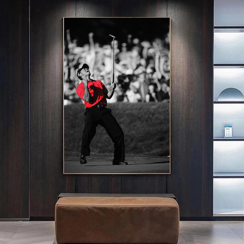 Tiger Woods Черно-красный портрет фотопечать холст постер спорт настенное искусство гольф спортсмен картина для спортзала гостиная дом Cuadros