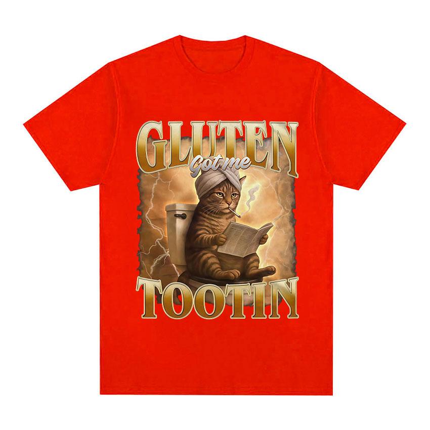 Funny Cat Shirt Gluten Got Me Tootin Meme TShirt Unisex Women Vintage Aesthetic Cotton T Shirts Fashion Oversized Clothing T Shirt