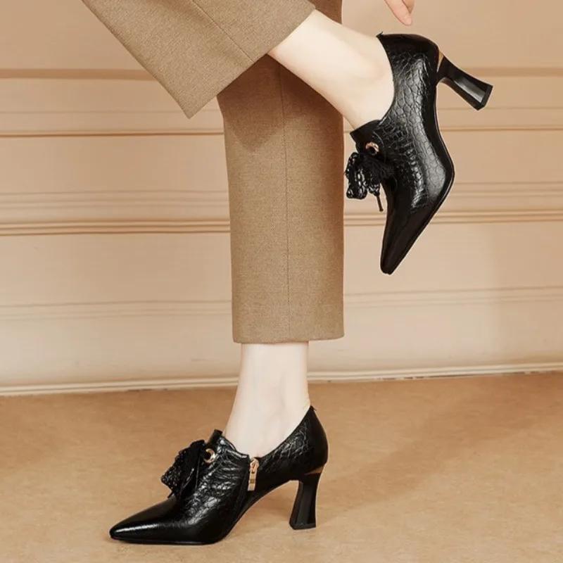 Весна Осень Высококачественные Женские Туфли На Высоком Каблуке 2024 Продажа Новые Кружевные Туфли На Шнуровке Сексуальные Острые Туфли На Высоком Каблуке Zapatos