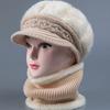 Hat and Scarf Set Female Winter  Thickened Wool Cap Elderly Cap Mom Rabbit Hair Knitted Cap Grandmother Warm Cotton Cap