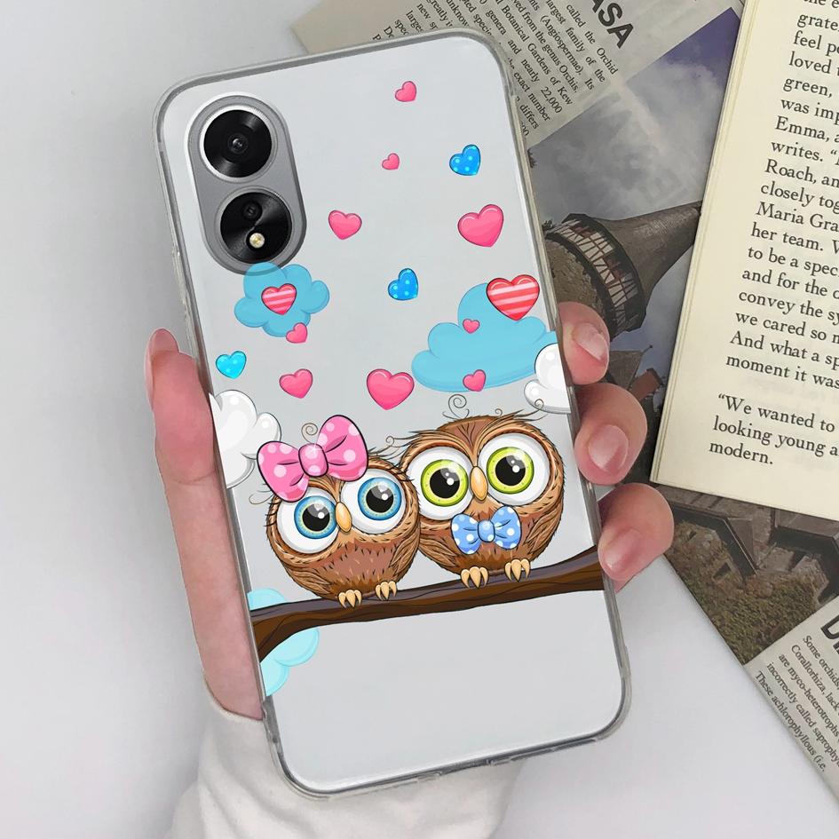 Case Cover For OPPO Reno10 Pro A38 A79 A98 Realme 11 Pro+ Cute Cat Owl Protective Phone Bags Transparent Matte Soft Silicone Shell For OPPO Bumper