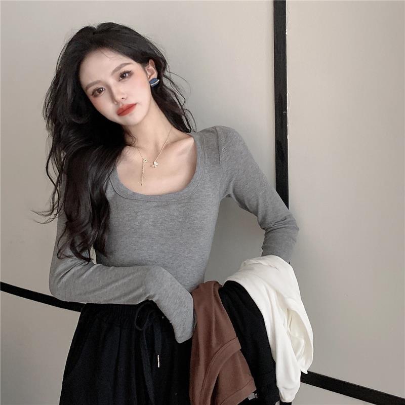Korean Style Long-Sleeve Slim Fit T-Shirt for Women - Chic Autumn Top