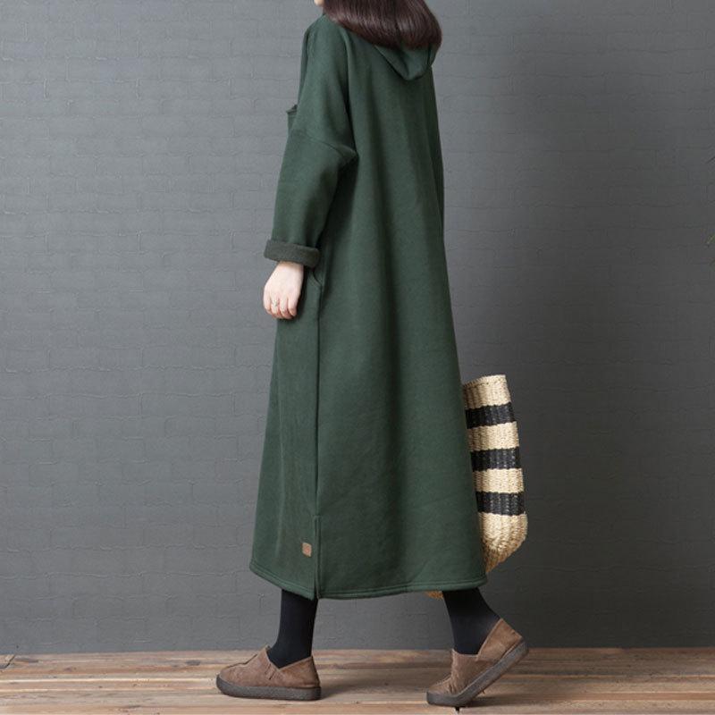 Новое женское платье с капюшоном на весну и осень, свободное повседневное утолщенное длинное платье с капюшоном больших размеров средней длины