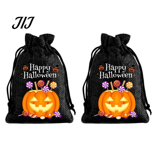 Lightweight Candy Carriers 2Pcs Halloween Pumpkin Drawstring Bags for Treats, Retro Burlap Kids Trick or Treat Bags, Portable Goodie Small Storage