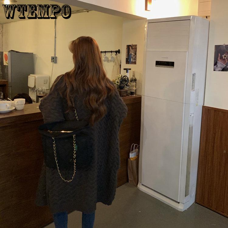 WTEMPO Женские длинные вязаные свитера, кардиганы, осенние женские повседневные топы большого размера с длинным рукавом, толстые однотонные свободные пальто