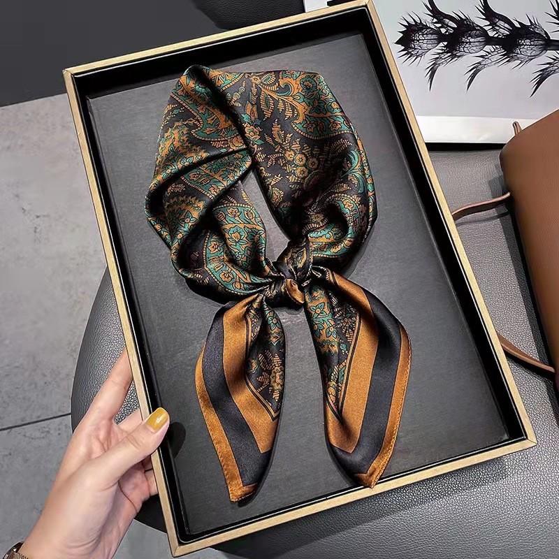 Luxury Brand Women Leopard Print Square Hijab Scarf Soft Satin Silk-like Small Neck Scarf Stylish Casual Headscarf