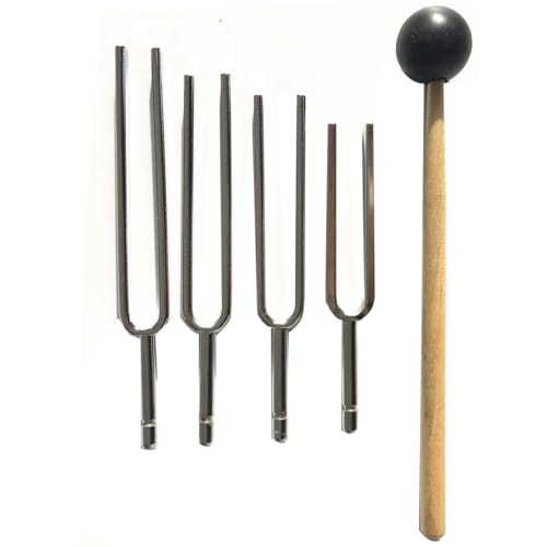 Chsy Accurate Frequency 256Hz 320Hz 384Hz 512Hz Musical Tuning Fork Set, Musical Flat Fork Measuring Gauge with Hammer, Durable and Easy To Use