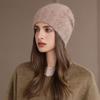 Вязаная шапка из кроличьего меха, модная и универсальная, для осени и зимы, с защитой ушей, шапка-мешок на голову, женская шерстяная шапка