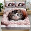 3 предмета Милый комплект постельного белья с котиками, Мягкая простыня на резинке с 2 наволочками, Уютный подарок для любителей животных для женщин, Размер Твин&Фулл&Квин