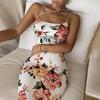 Women Sling Dress Backless Sleeveless Fashion Elegant Flower Print Slim Sexy Club Mid-calf Dresses Autumn Clothes