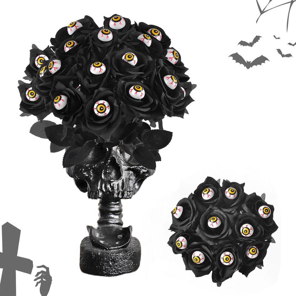 Black Red Roses Artificial Roses Eyeball Design Artificial Horror Props Goth Scary Halloween Home Decor DIY Accessories