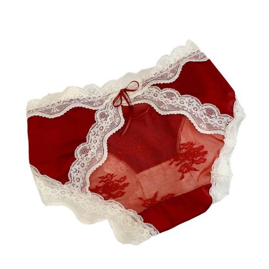 Lace Sexy Panties for Women Low Waist Full Coverage Briefs with Bow Ladies