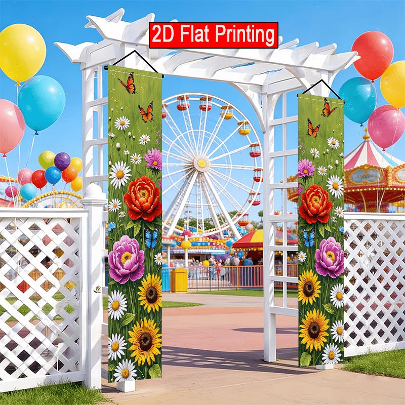 Spring Floral Sunflower Door Couplet Red Polyester 12x70.8in
