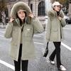 Pie Overcome Women's Winter New Korean Version Waist Thin Hooded Big Fur Collar Velvet Cotton Jacket Cotton Coat