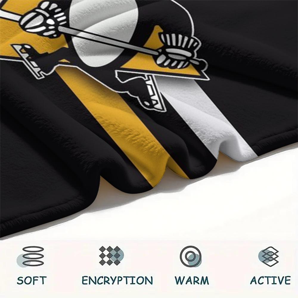 1PC Pittsburgh Penguins Print Flannel Blanket, High quality Comfortable for All Seasons, Home Decor, Warmth and Comfort, Perfect for Christmas Gifts