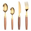 HS Western Cutlery Set: Exquisite Sapele Wood & 304 Stainless Steel Knife, Fork, Spoon with Round Wood Handle.