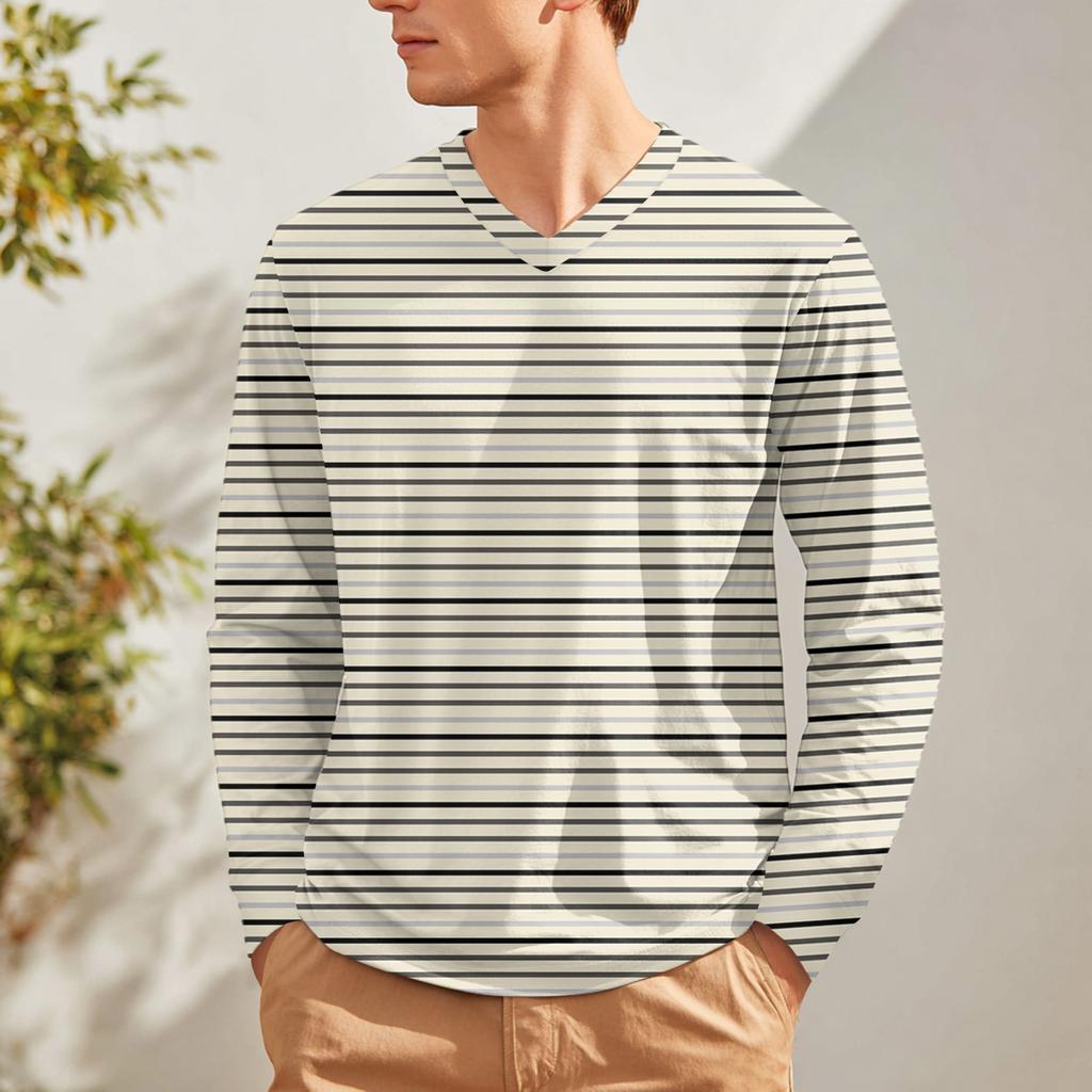 Мужская футболка с V-образным вырезом, повседневная, модная, с принтом, с длинным рукавом