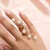Women Ring Exaggerted Faux Pearl Rhinestone Opening Adjustable Polished Lightweight Electroplated Prom Party Index Finger Ring Irregular Lady Jewelry