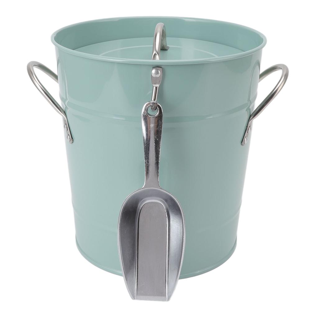 Round Ice Bucket Multipurpose Safe Galvanized Ice Buckets with Lid and Ice Shovel for Bar Restaurant Party Blue