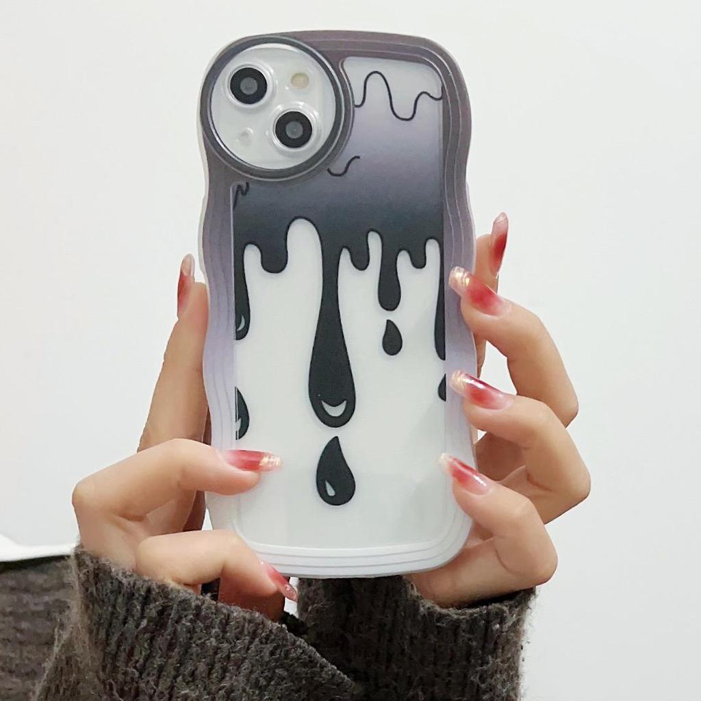 Transparent Wave Edge Painted Silicone Case for Samsung A54 A34 A24 Xiaomi Redmi Note 10 11 12 iPhone 15 14 13 11 Funda Water Droplets Cover Bumper