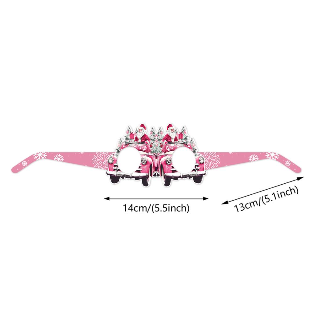 12pcs Pink Christmas Paper Glasses Snowman Penguin Reindeer Bell Santa Claus Paper Glasses Frame Christmas Photo Props Kid Gift