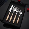 4 PCS Wooden Handle Cutlery Stainless Steel Dining Fork Coffee Spoon Steak Knife Set Japanese Tableware Kitchen Accessories