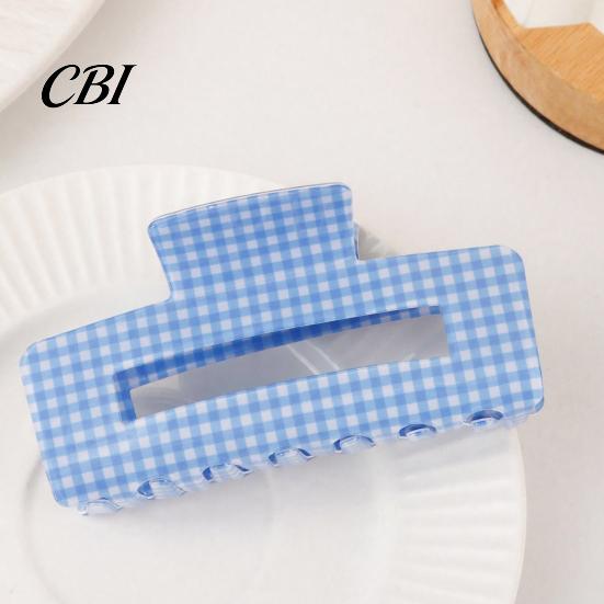 Hair Claw Clip Back Head Claw, Hollow Square Large Clip, Plaid Print Anti-Slip Teeth Accessory for Daily Wear High Hardness