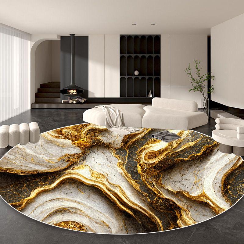 Скандинавская Роскошь Золотой Круглый Ковер Украшение Гостиная Абстрактные Ковры Большой Площади Спальня Прикроватный Нескользящий Мягкий Коврик для Пола Моющийся