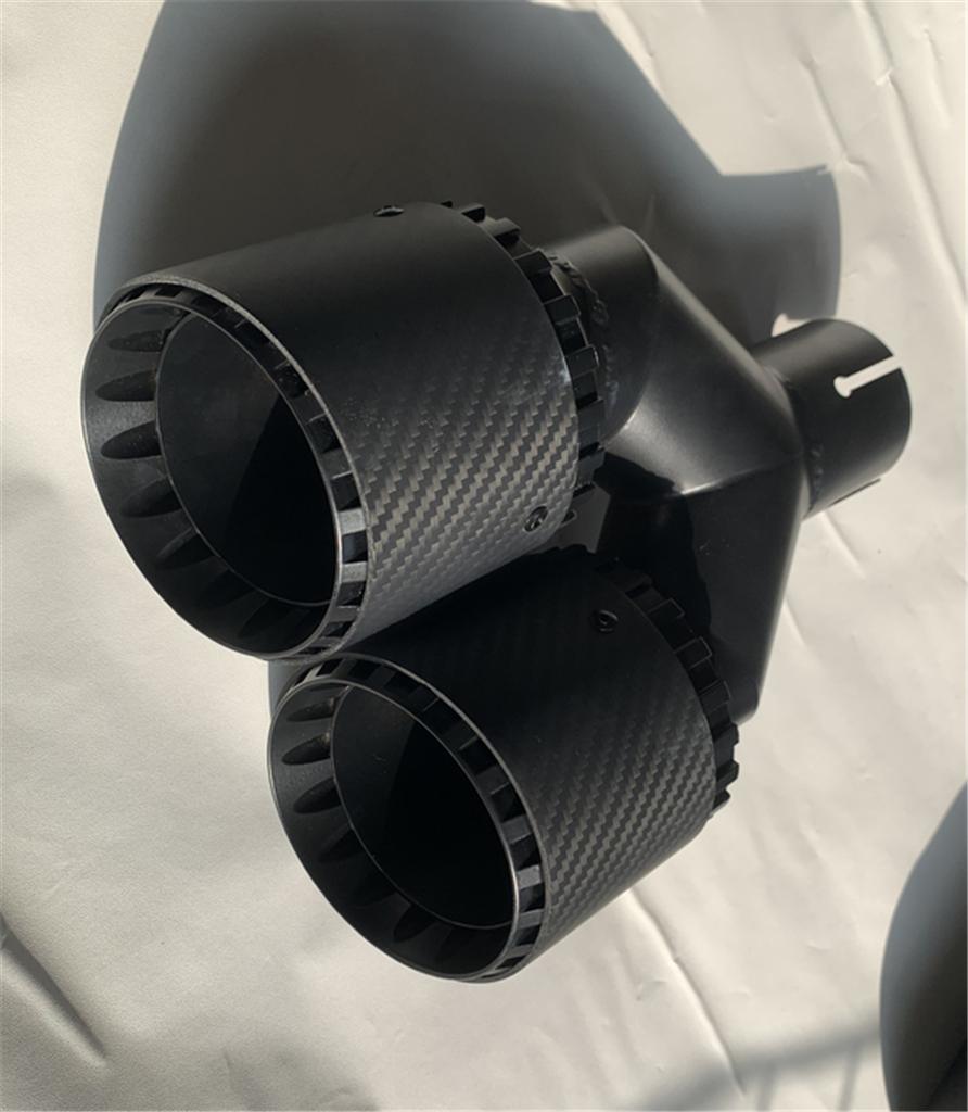 Пара Универсальных трехслойных 63мм Вход 89мм Выход 100% Настоящее углеволокно Автомобиль Внедорожник Двойная выхлопная труба Хвостовая насадка глушителя Покрытие черный
